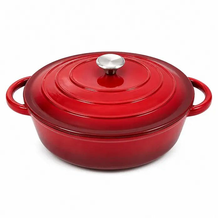 Garten Dream Dutch Oven 4 l - L x B x H: 29 x 16 x 11 cm, Gusseisen - Roter emaillierter Gusseisen-Bräter mit passendem Deckel und silbernem Knauf.