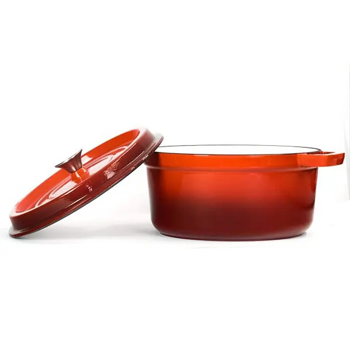 Garten Dream Dutch Oven 6 l - L x B x H: 28 x 28 x 11 cm, Gusseisen - Roter emaillierter Gusseisentopf mit leicht geöffnetem Deckel.