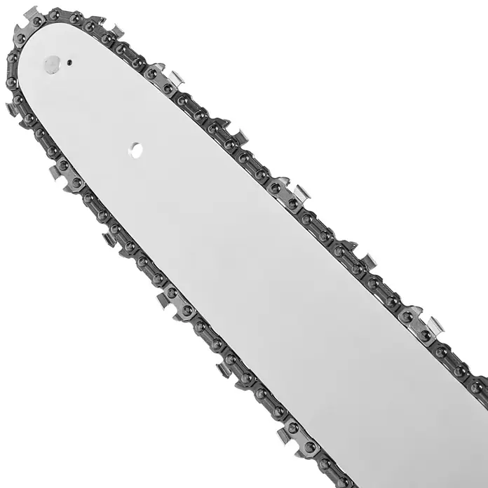 Texas Akku-Kettensäge CSX2020 - 20 V, Li-Ionen, Ohne Akku, Schwertlänge: 40 cm - Silberne Führungsschiene für Kettensägen mit einer Metall-Sägekette.