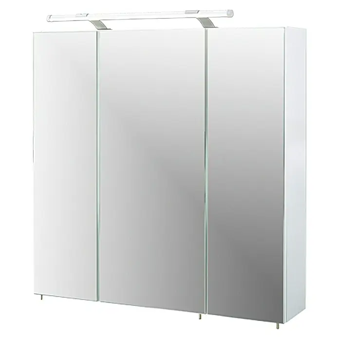 Schildmeyer LED-Spiegelschrank Look - B x H: 70 x 75 cm, Holz, Weiß - Dreitüriger Spiegelschrank mit Beleuchtung. Der Spiegelschrank ist mit drei Türen und einer Leuchte ausgestattet.