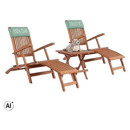 Bene Living  Gartenliegen-Set Teak Deckchair Yacht & Tisch Devon