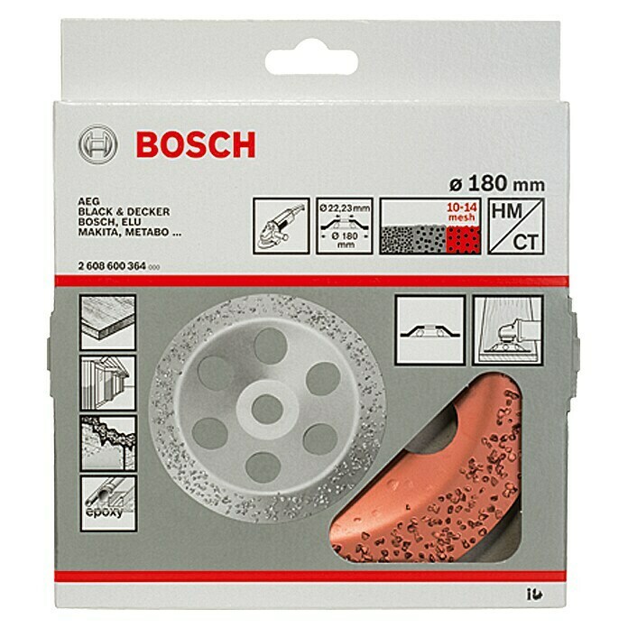 Bosch Hartmetall-Topfscheibe (Durchmesser: 180 mm, Grob, Durchmesser Bohrung: 22,23 mm)