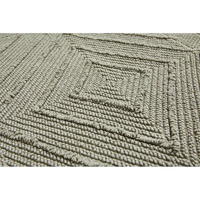 Badteppich Tulum - 60 x 90 cm, Grau - Nahaufnahme eines hellgrauen Schlingenflor-Teppichs mit strukturiertem, erhabenem Quadratmuster.