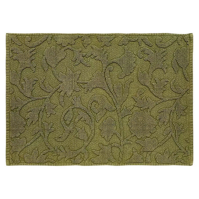 Badteppich Tulum - 60 x 90 cm, Grün - Olivgrünes Frottiertuch mit einem ornamentalen Muster.