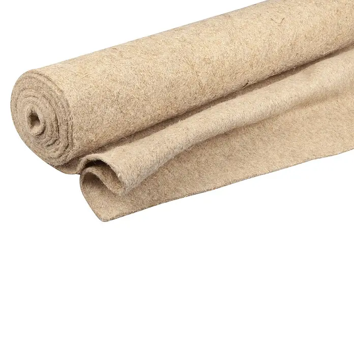 Windhager Unkrautmatte - L x B: 4 x 0,5 m - Gerollter beigefarbener Naturfaser-Dämmfilz mit dicker Textur.