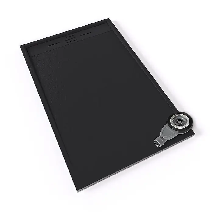i-flair Duschwanne Hiemal 120x90 cm - Verbundwerkstoff, Schwarz - Schwarze texturierte Duschwanne mit integriertem Ablauf/Siphon.