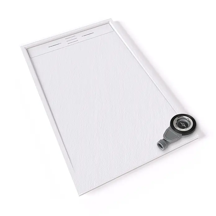i-flair Duschwanne Hiemal 120x90 cm - Verbundwerkstoff, Weiß - Weiße, texturierte Duschwanne mit versetztem grau-schwarzem Ablauf.