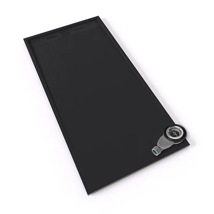 i-flair Duschwanne Hiemal 180x80 cm - Verbundwerkstoff, Schwarz - Schwarze, rechteckige Duschwanne mit texturierter Oberfläche und integrierter, sichtbarer Ablaufeinheit.