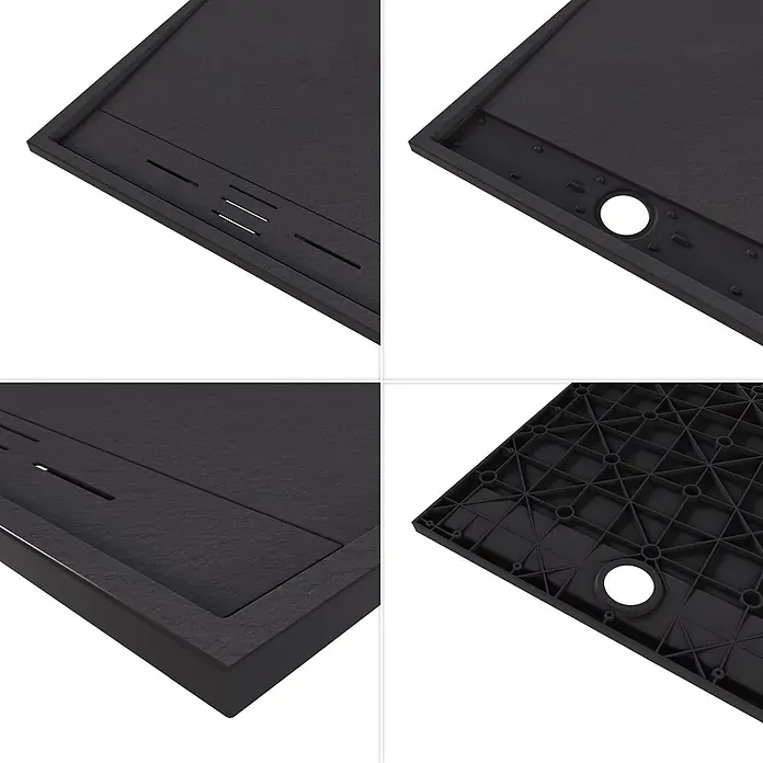 i-flair Duschwanne Hiemal 120x90 cm - Verbundwerkstoff, Schwarz - Dunkelgraue, texturierte Duschwanne mit integriertem linearen Ablauf und strukturiertem Unterboden.