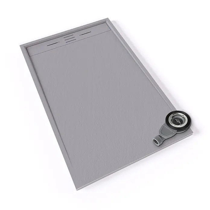 i-flair Duschwanne Hiemal 90x70 cm - Verbundwerkstoff, Grau - Rechteckige graue, strukturierte Duschwanne mit niedrigem Profil und integriertem Eckablauf.