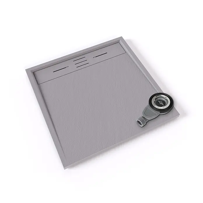 i-flair Duschwanne Hiemal 80x80 cm - L x B: 80 x 80 cm, Verbundwerkstoff, Grau - Graue, texturierte Duschwanne mit integriertem Linienablauf und externem Siphonablauf.