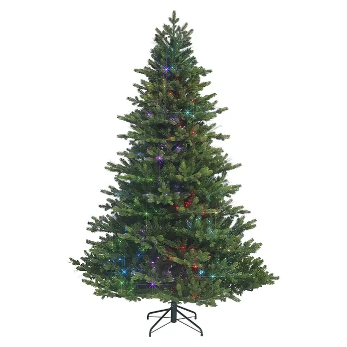 Black Box Trees Künstlicher Weihnachtsbaum Arctic Glow - Höhe: 185 cm, Grün - Grüner künstlicher Weihnachtsbaum mit bunten funkelnden Lichtern und schwarzem Metallständer.
