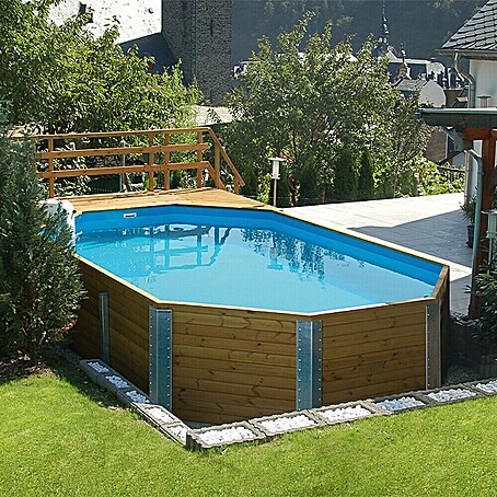Weka Holz-Pool Tempico (L x B x H: 714 x 376 x 116 cm, Braun/Blau, 20 400 l)