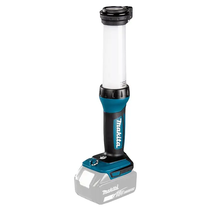 Makita LED-Arbeitsleuchte LXT - DML807 - L x B x H: 36,1 x 7,9 x 12,1 cm, 130 lm - 710 lm, Akkubetrieben - Makita 18V Akku-LED-Arbeitsleuchte mit weißem Leuchtrohr und türkisfarbenem/schwarzem Gehäuse.