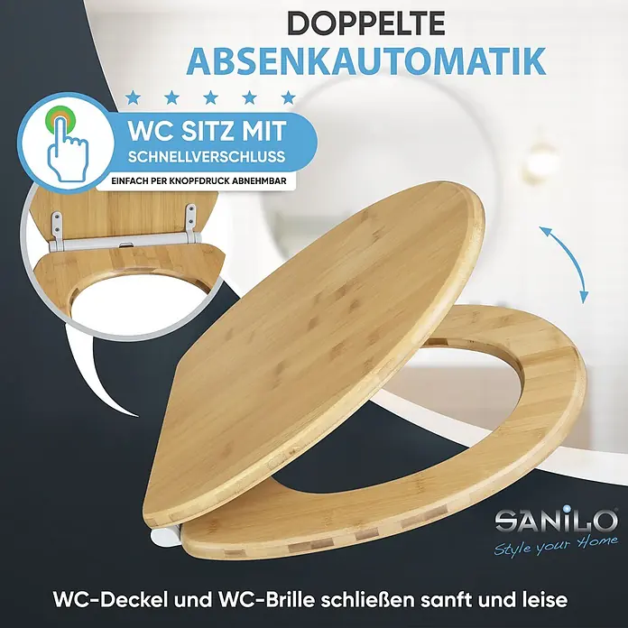 SANILO WC-Sitz Bambus mit Schnellverschluss - Holz, Braun, Mit Absenkautomatik