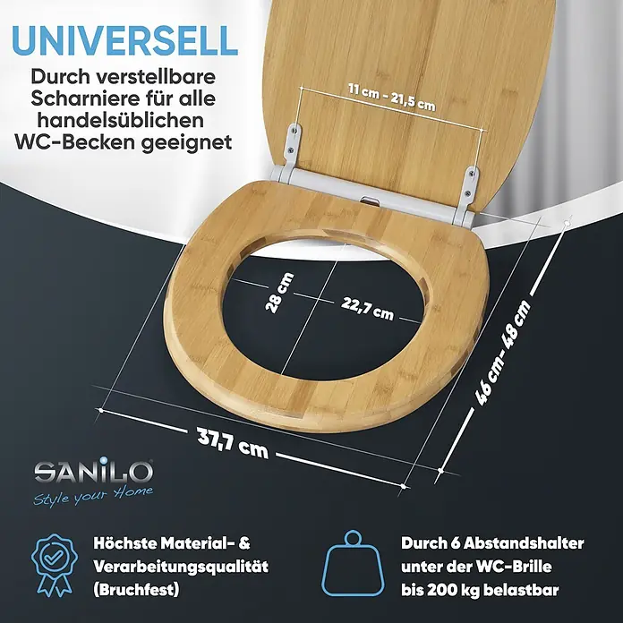 SANILO WC-Sitz Bambus mit Schnellverschluss - Holz, Braun, Mit Absenkautomatik