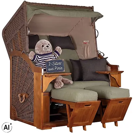 Bene Living  Strandstuhl Strandkorb Schleswig Pinie Braun PE Mokka Dessin 553