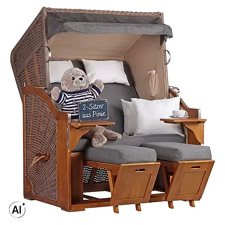 Bene Living  Strandstuhl Strandkorb Schleswig Pinie Braun PE Mokka Dessin 558