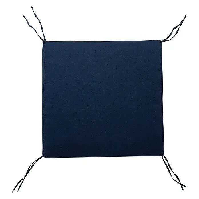 Beliani Gartenstuhl BALTIC - 1 Stk., Akazienholz, Weiß, B x T x H: 65 x 69 x 90 cm - Marineblaues quadratisches Kissen mit Bändern an jeder Ecke zur Befestigung am Stuhl.