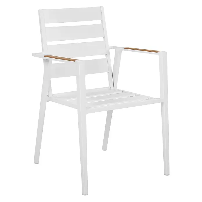8er-Set Gartenstuhl TAVIANO in Weiß/Grau/Braun -  - Weißer Aluminium-Sessel mit Lamellenrücken und -sitz, mit Naturholz-Armlehnen.