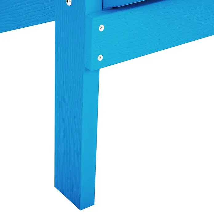 2-tlg Gartenstuhl ADIRONDACK in Blau -  - Nahaufnahme eines blauen, strukturierten Adirondack-Stuhlbeins mit Querbalken und Schrauben.