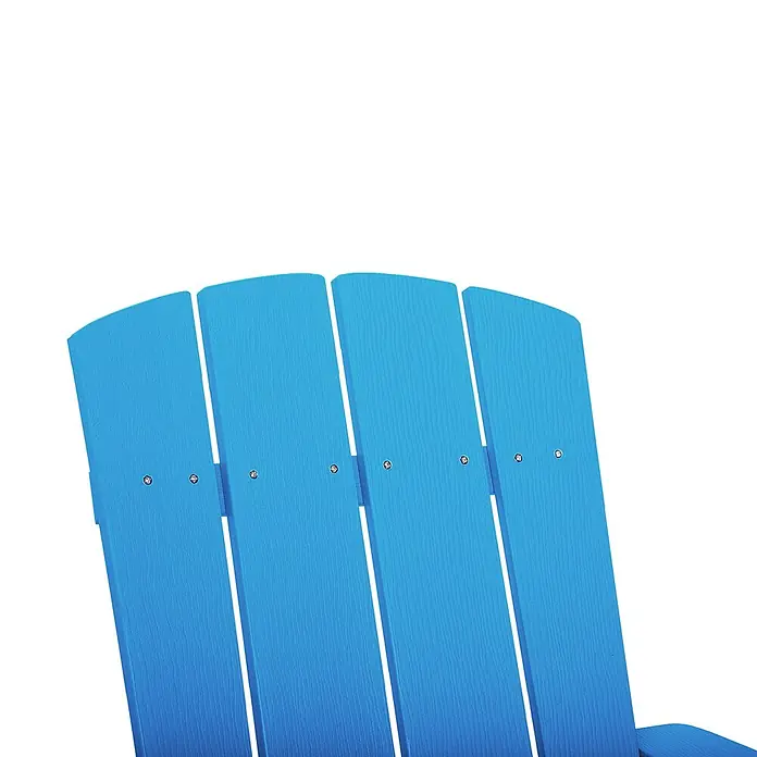 2-tlg Gartenstuhl ADIRONDACK in Blau -  - Blaue, texturierte Rückenlehne eines Adirondack-Stuhls mit sichtbaren Schrauben.