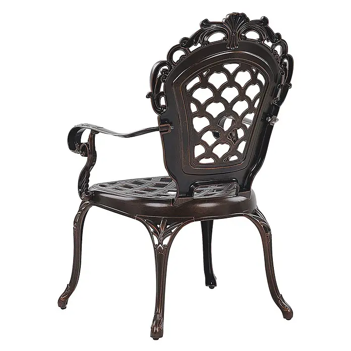 Beliani Gartenstuhl-Set LIZZANO - 2 Stk., Aluminium, Braun, B x T x H: 69 x 58 x 97 cm - Ornate bronze Metall-Gartenstuhl mit dekorativer Rückenlehne, Gitterrostsitz und geschwungenen Beinen.