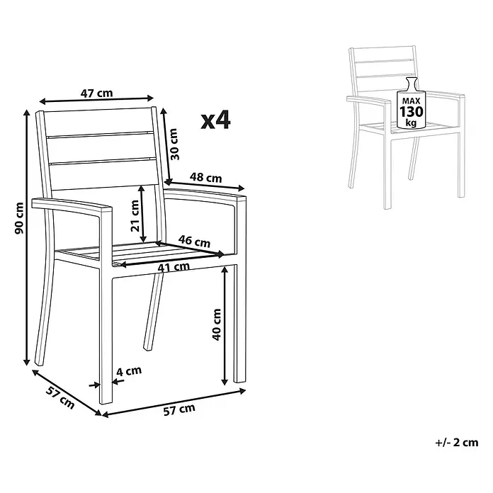 4er-Set Gartenstuhl PRATO in Beige/Weiß -  - Ein Sessel mit Maßen: H 90cm, B 47cm, T 57cm, Sitz H 40cm. Max. Belastung 130kg. Verkauft als 4er-Set.