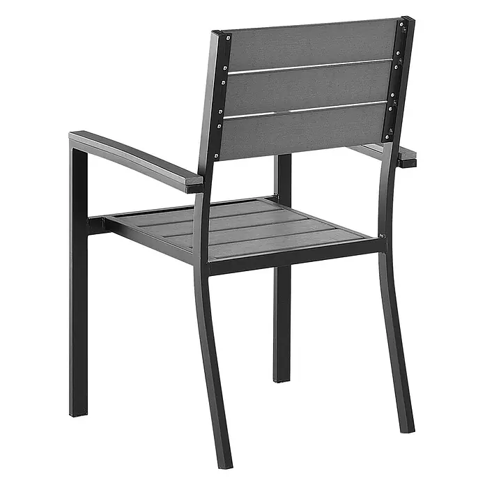 4er-Set Gartenstuhl PRATO in Grau/Schwarz -  - Dunkelgrauer Outdoor-Stuhl mit schwarzen Metallgestell und Armlehnen, von hinten gesehen.