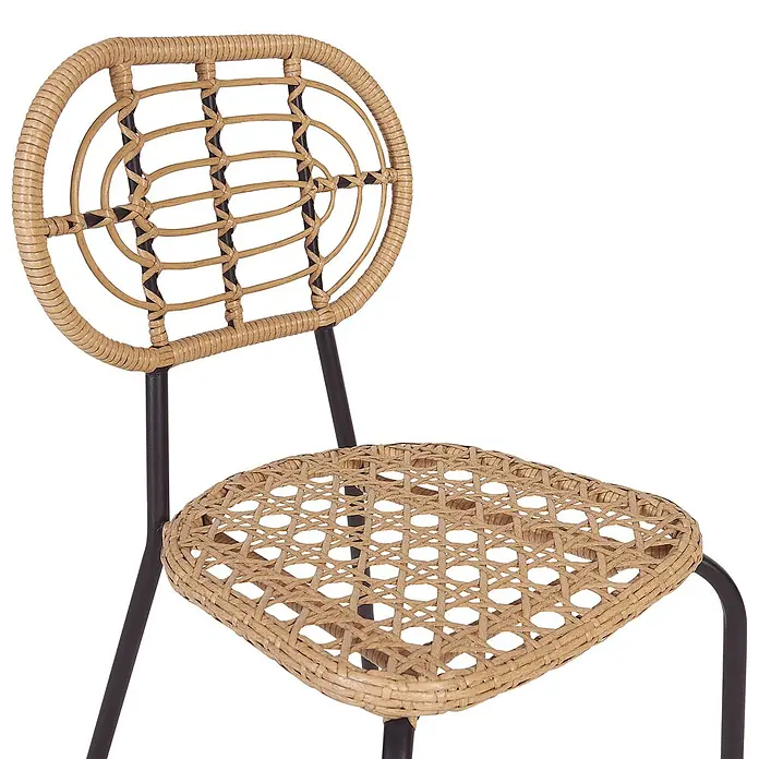 8er-Set Gartenstuhl PRATELLO in Naturfarben/Beige/Schwarz -  - Stuhl aus Rattan und dunklem Metall mit geflochtener Sitzfläche und ovaler Rückenlehne.