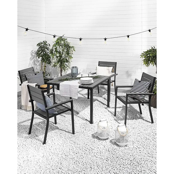 4er-Set Gartenstuhl PRATO in Grau/Schwarz -  - Dunkelgraues Outdoor-Essgruppe mit Tisch und Stühlen für Mahlzeiten im Freien.