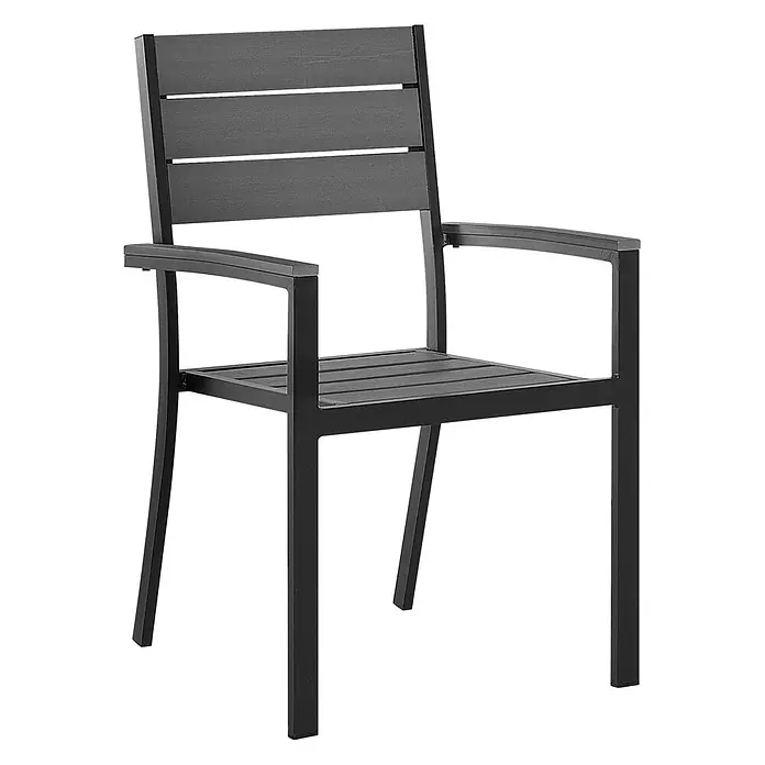 4er-Set Gartenstuhl PRATO in Grau/Schwarz -  - Dunkelgrauer Lamellen-Sessel mit schwarzem Metallrahmen.