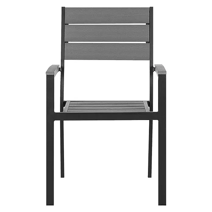 4er-Set Gartenstuhl PRATO in Grau/Schwarz -  - Dunkelgrauer Lamellenstuhl mit schwarzem Metallrahmen und Armlehnen.