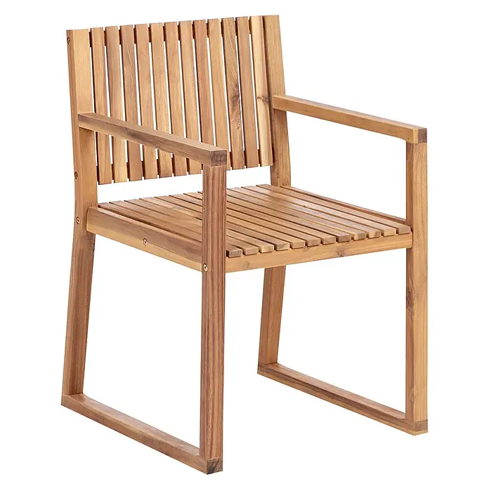 Beliani Gartenstuhl-Set SASSARI PREMIUM - 4 Stk., zertifiziertes Akazienholz, Braun, B x T x H: 54 x 59 x 80 cm - Brauner Akazienholz-Sessel mit Lattenrostsitz und Rückenlehne sowie integrierten Armlehnen.