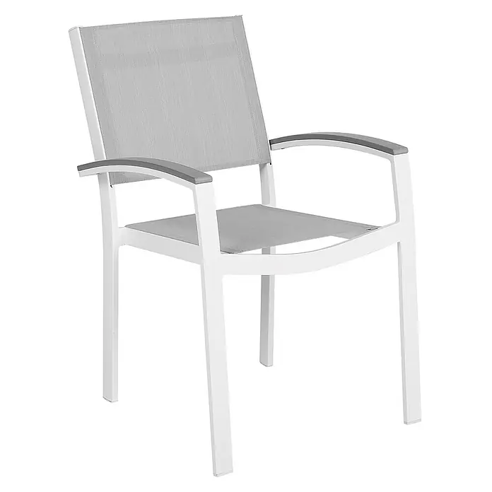 2er-Set Gartenstuhl PERETA in Grau/Weiß -  - Weißer Metall-Terrassenstuhl mit grauer Netzbespannung an Sitz und Rückenlehne, grauen Armlehnen-Einsätzen.