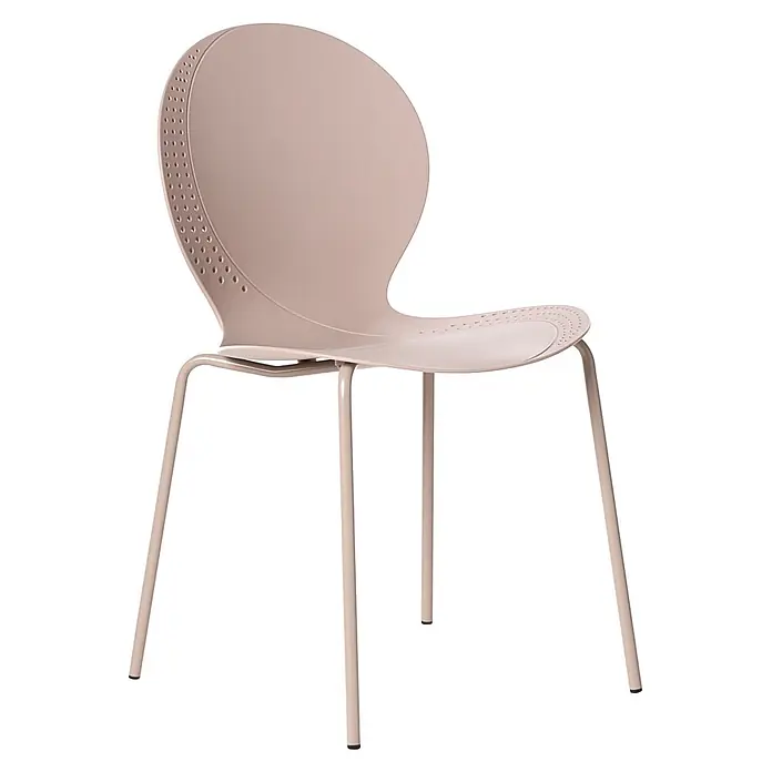 4er-Set Esszimmerstuhl MILOS in Beige -  - Moderner hellbeiger Kunststoffstuhl mit perforierter Rückenlehne und Sitzfläche, mit schlanken Metallbeinen.