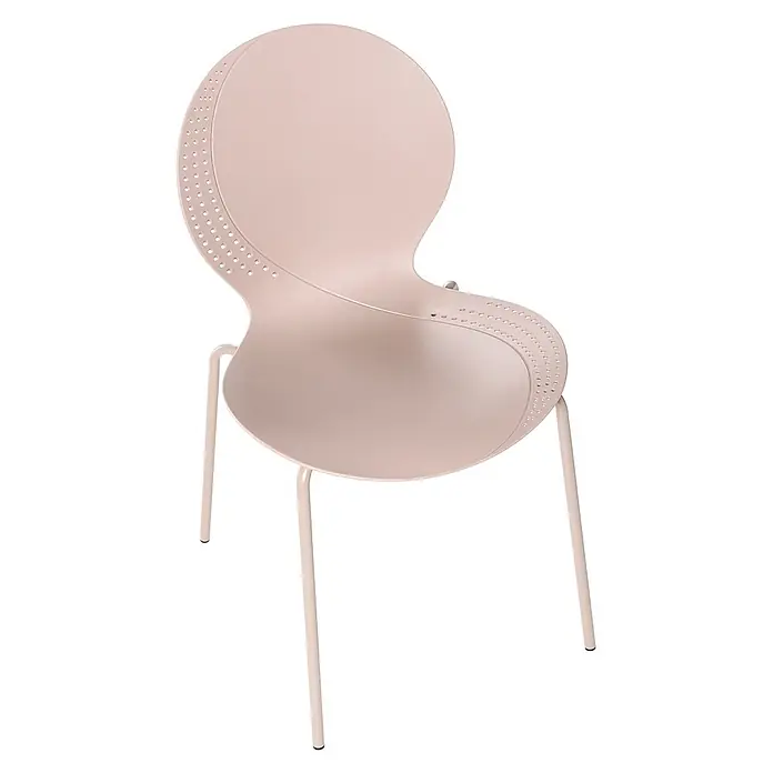 4er-Set Esszimmerstuhl MILOS in Beige -  - Hellrosa Stuhl mit perforierter, geschwungener Rückenlehne und Sitzfläche auf schlanken Metallbeinen.