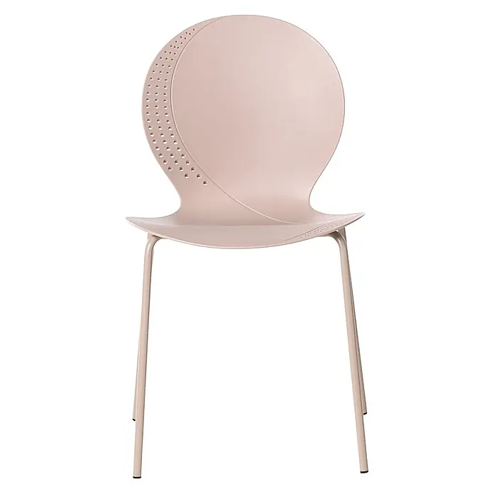 4er-Set Esszimmerstuhl MILOS in Beige -  - Hellrosa Kunststoffstuhl mit perforierter Rückenlehne und schlanken Metallbeinen.