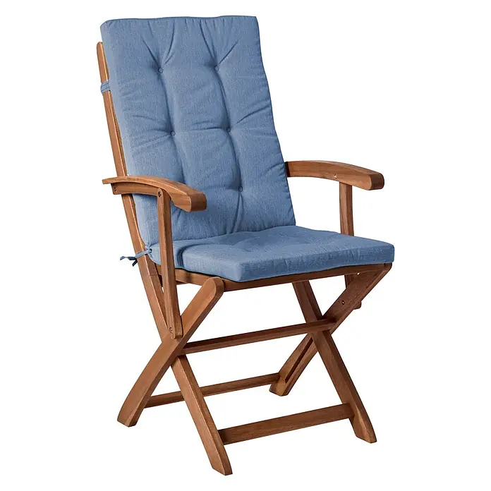 Beliani Gartenstuhl-Set MAUI PREMIUM - 2 Stk., Akazienholz, Klappbar, Braun, B x T x H: 46 x 48 x 92 cm - Klappbarer Holzstuhl mit blauen Polstern für bequemes Sitzen im Freien.