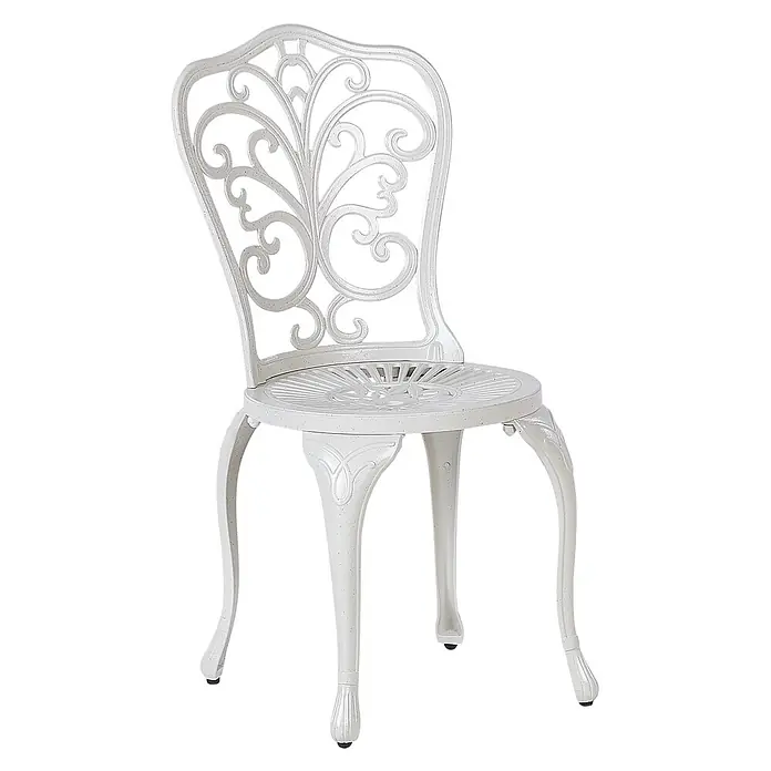 Beliani Gartenstuhl-Set TRIORA - 2 Stk., Aluminium, Weiß, B x T x H: 50 x 50 x 88 cm - Weißer, verzierter Metall-Gartenstuhl mit geschwungener Rückenlehne und runder Lamellensitzfläche.