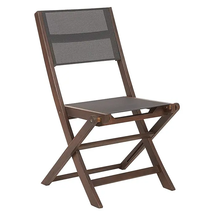2er-Set Gartenstuhl CESANA in Braun/Grau -  - Klappstuhl aus dunklem Holz mit schwarzer Netzbespannung für Sitz und Rückenlehne.