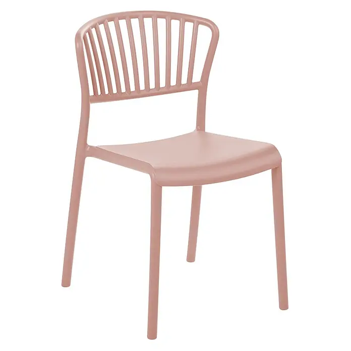 4er-Set Esszimmerstuhl GELA in Rosa -  - Hellrosa geformter Kunststoffstuhl mit Lamellenrückenlehne und vier Beinen, zum Sitzen konzipiert.