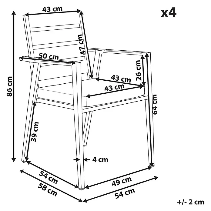 8er-Set Gartenstuhl TAVIANO in Schwarz/Grau/Braun -  - Moderner Stuhl mit Armlehnen, Lattenrückenlehne und Sitzfläche, mit detaillierten Maßen. Gesamthöhe 86 cm, Sitzhöhe 39 cm. Als 4er-Set erhältlich.