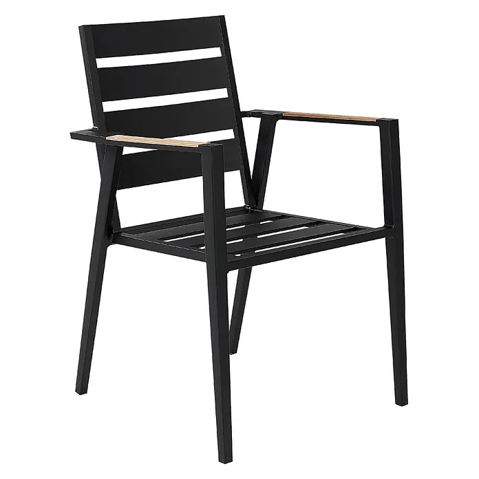 12er-Set Gartenstuhl TAVIANO in Schwarz/Grau/Braun -  - Schwarzer Metallstuhl mit Lattenrostsitz und -rückenlehne, mit Holzakzenten an den Armlehnen.
