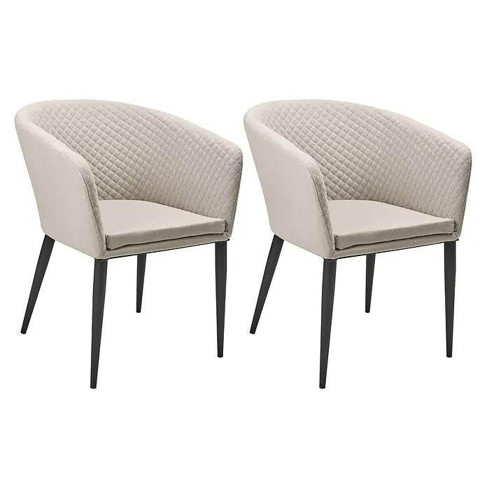 2er-Set Gartenstuhl CURGOS in Beige/Schwarz -  - Zwei beige gepolsterte Esszimmerstühle mit gesteppten Rückenlehnen und dunklen Beinen.