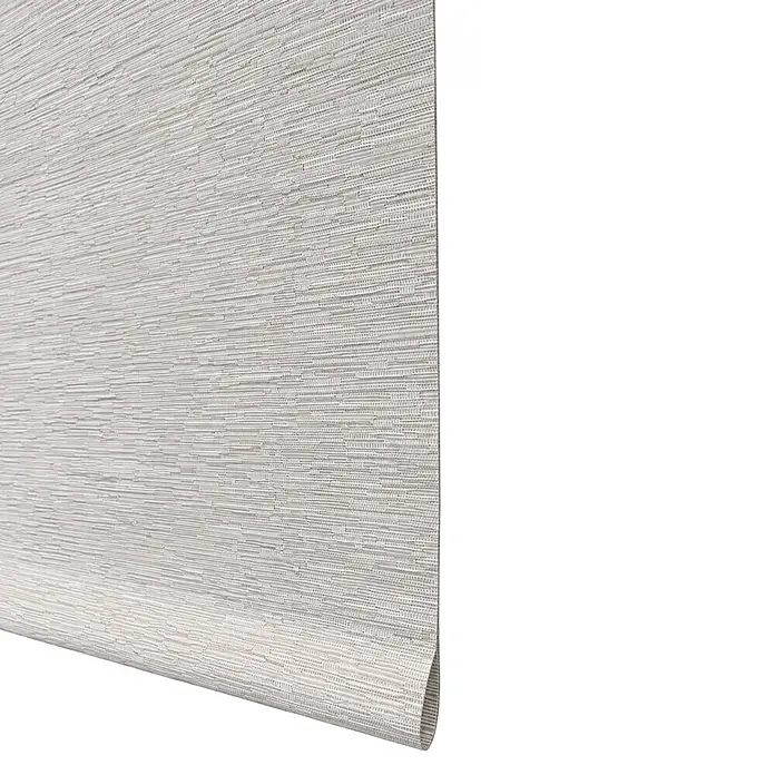 Estor enrollable Icaro - An x Al: 120 x 250 cm, Lino - Estor enrollable de tela texturizada gris claro, parcialmente enrollado.