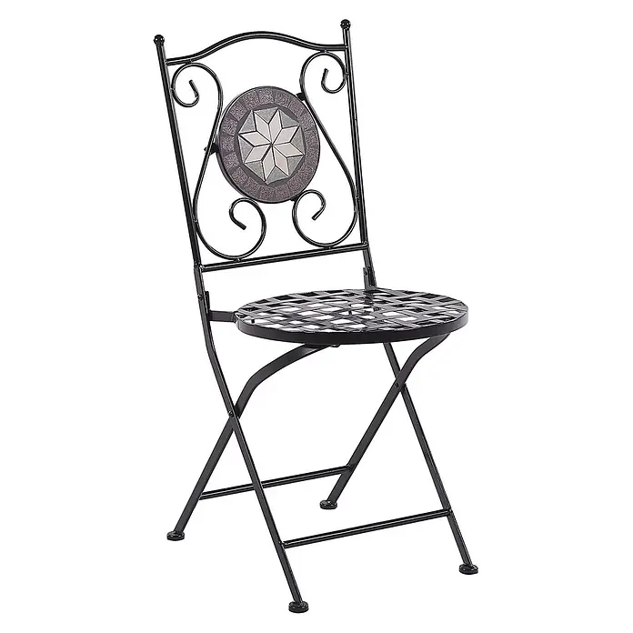 2er-Set Gartenstuhl CARIATI in Schwarz -  - Schwarzer Metallklappstuhl mit sternförmigem Mosaikrücken und Gitterrostsitz.