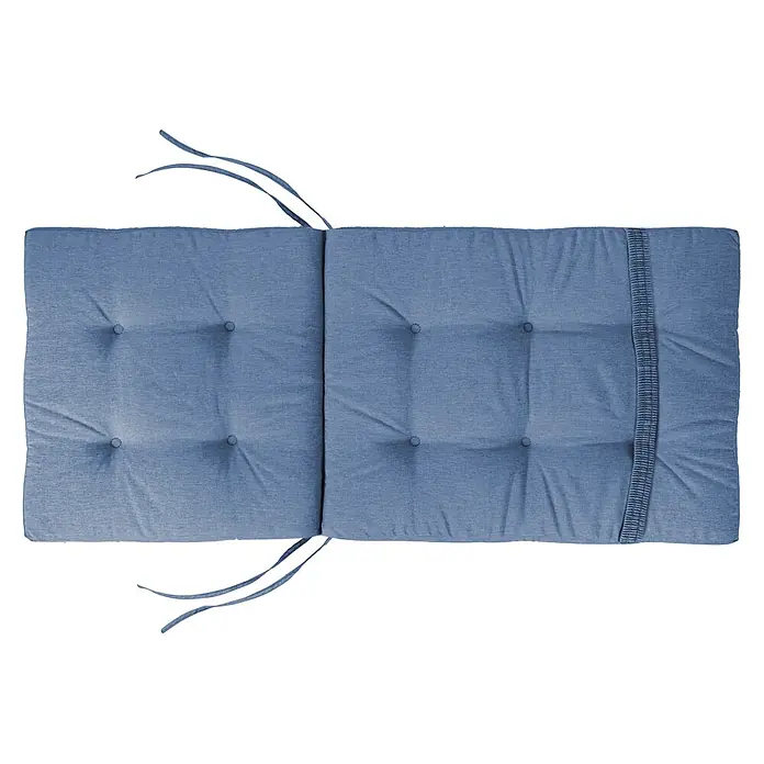 Beliani Gartenstuhl-Set MAUI PREMIUM - 2 Stk., Akazienholz, Klappbar, Braun, B x T x H: 46 x 48 x 92 cm - Blaues getuftetes Outdoor-Kissen mit Knopfdetails, Bindebändern an beiden Enden und einem plissierten Abschnitt.