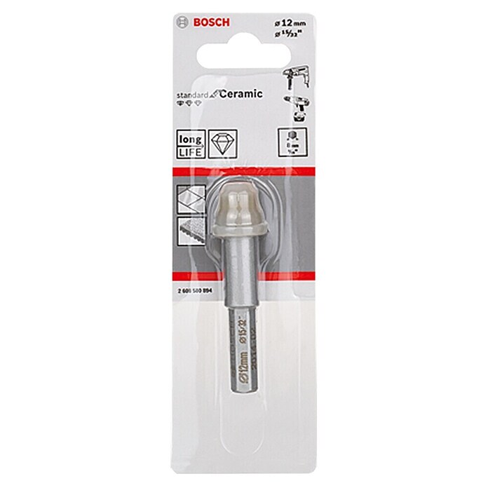 Bosch Broca diamantada para perforación en seco Ceramic (Diámetro: 12 mm, Diámetro vástago: 8 mm hexagonal)