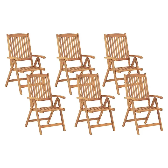 6er-Set Gartenstuhl JAVA in Braun -  - Sechs klappbare Gartenstühle aus Naturholz mit Armlehnen.
